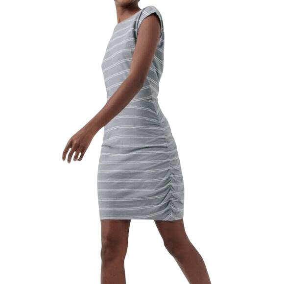 Pact Organic Cotton Dress M Easy Day-To-Night Striped Ruched Travel Sustainable - Picture 3 of 10